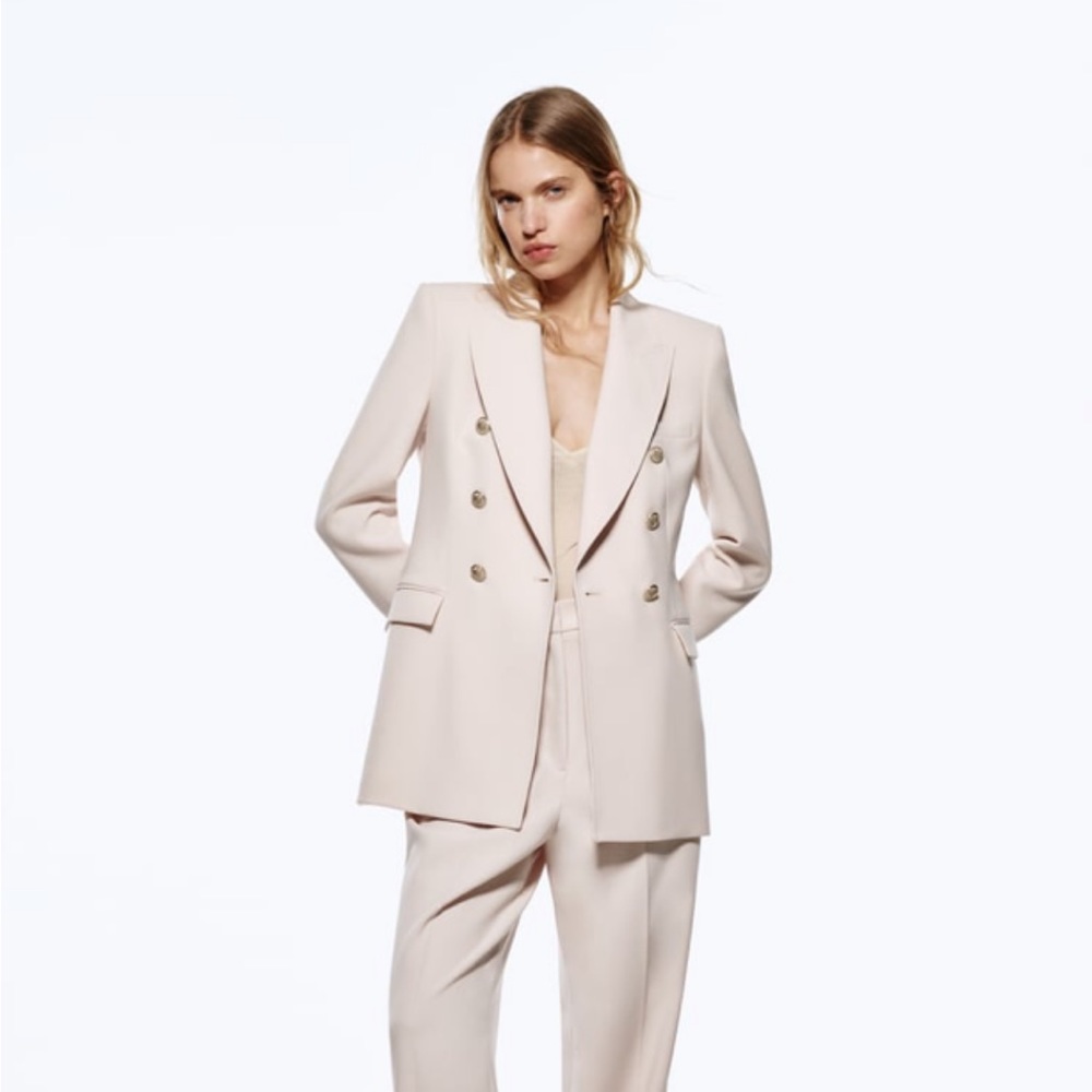 Zara Double Breasted Long Pink Blazer